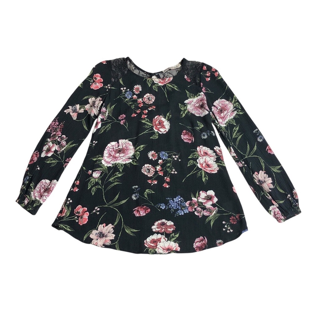 Gypsies & Moondust Top Womens Small Black Floral Lace Detail Crinkle Gauze‎ Boho